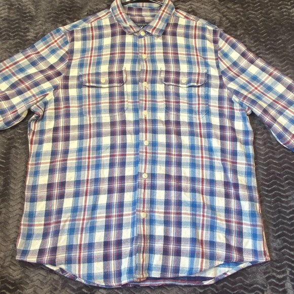 American Eagle Outfitters Mens XXL Long-Sleeve Blue Red Plaid Button-Down Shirt - Picture 1 of 9